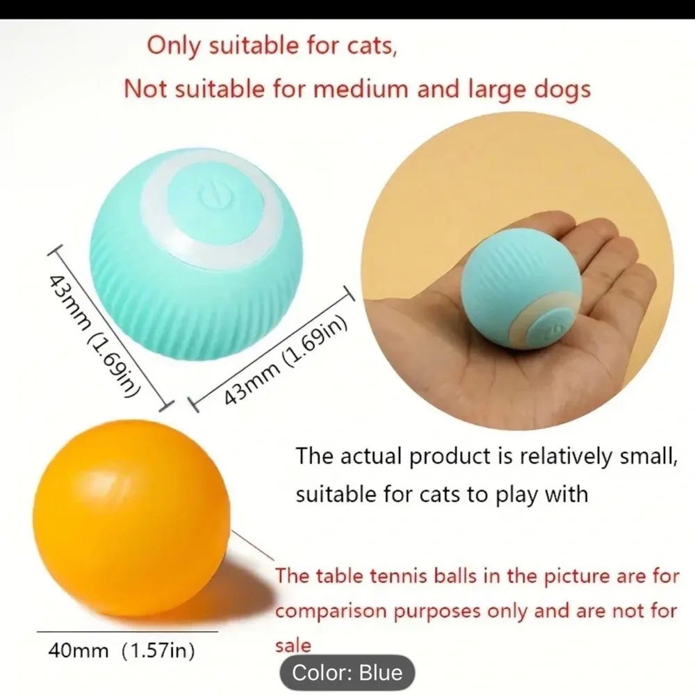 Cat Toy, Interactive Blue Pet Toy Ball, Intelligent Function, Rechargeable NWT